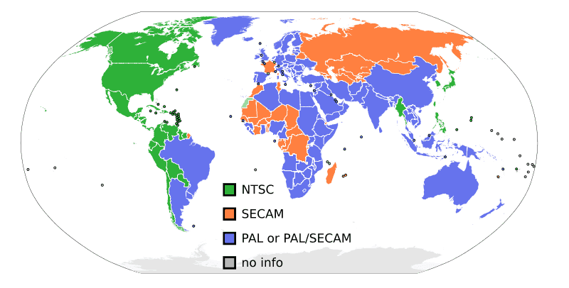 NTSC/PAL/SECAM en el mundo
