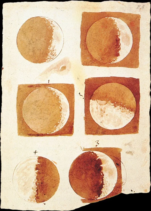 Fases lunares. Ilustración de Galielo Galilei